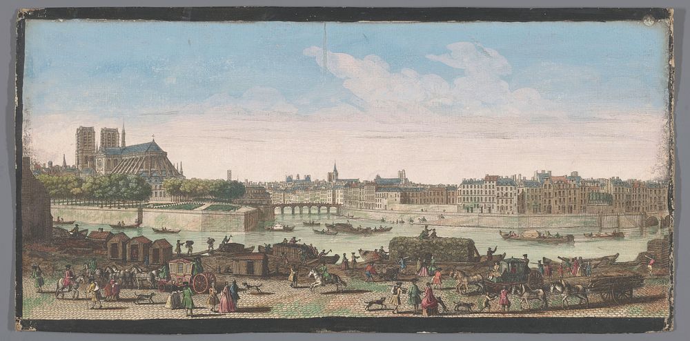 Gezicht op de stad Parijs gezien vanaf de Quai de Miramion (1700 - 1799) by anonymous and Jacques Rigaud
