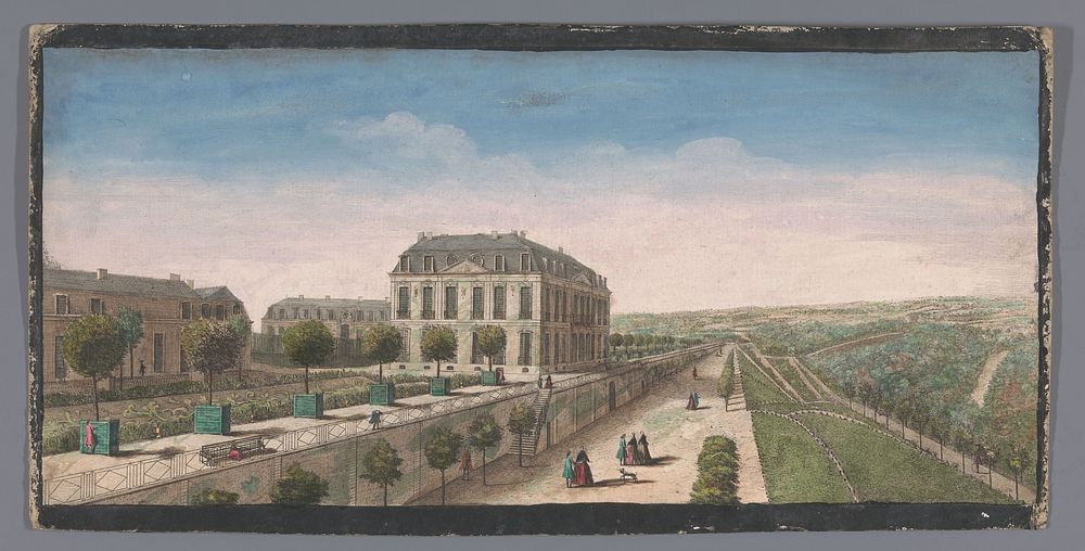 Gezicht op het terras met sinaasappelbomen van het Chateau de Belle-Vue te Meudon (1700 - 1799) by anonymous and Jacques…