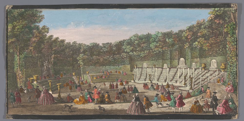 Gezicht op de Salle de Bal in de Tuin van Versailles (1700 - 1799) by anonymous, Jacques Rigaud and Lodewijk XV koning van…