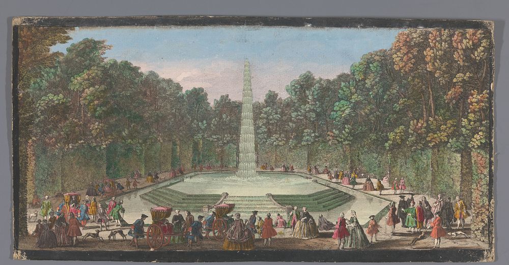 Gezicht op de Fontaine de l’Obélisque in de Tuin van Versailles (1700 - 1799) by anonymous, Jacques Rigaud and Lodewijk XV…