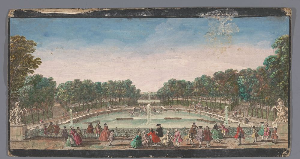 Gezicht op de drinkvijver van de tuin van het Château de Marly (1700 - 1799) by anonymous and Jacques Rigaud