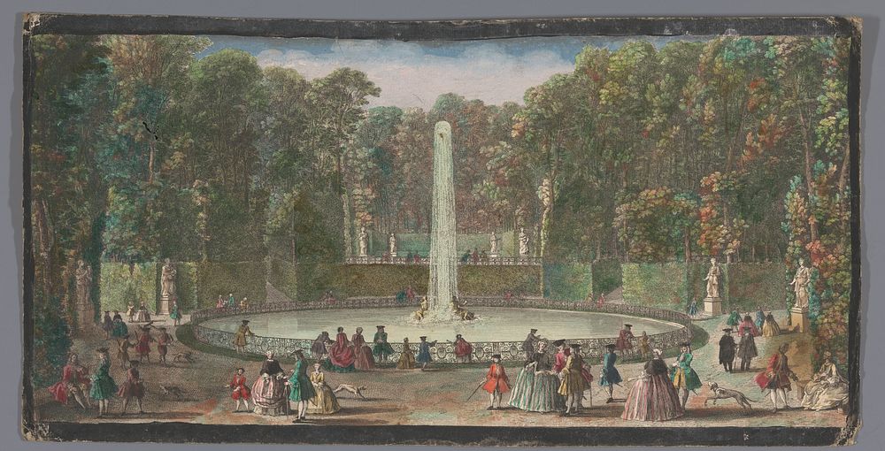 Gezicht op het Bassin des Muses in de tuin van het Château de Marly (1700 - 1799) by anonymous and Jacques Rigaud