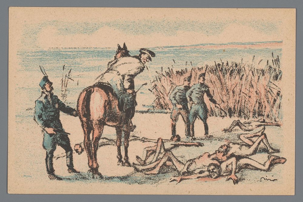 Miklós Horthy te paard spuugt op vermoorde mensen (1920) by Mihály Biró and Arbeiter Buchhandlung