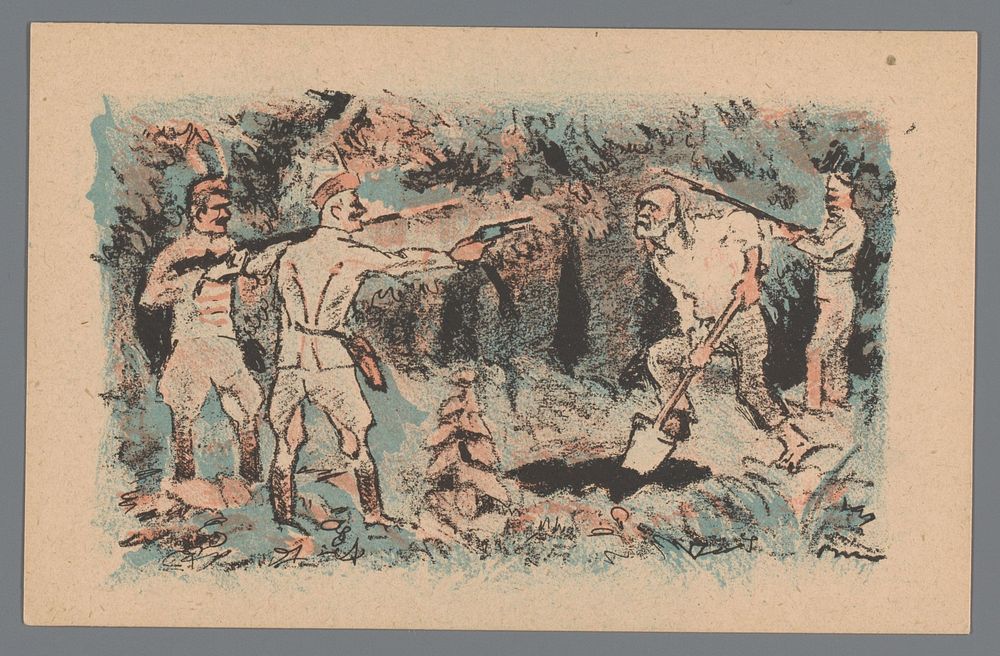 Soldaten houden een gravende man onder schot (1920) by Mihály Biró and Arbeiter Buchhandlung