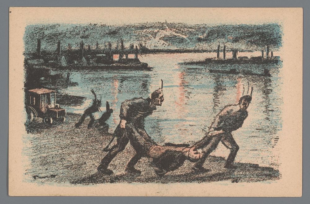 Soldaten gooien een man in de Donau (1920) by Mihály Biró and Arbeiter Buchhandlung