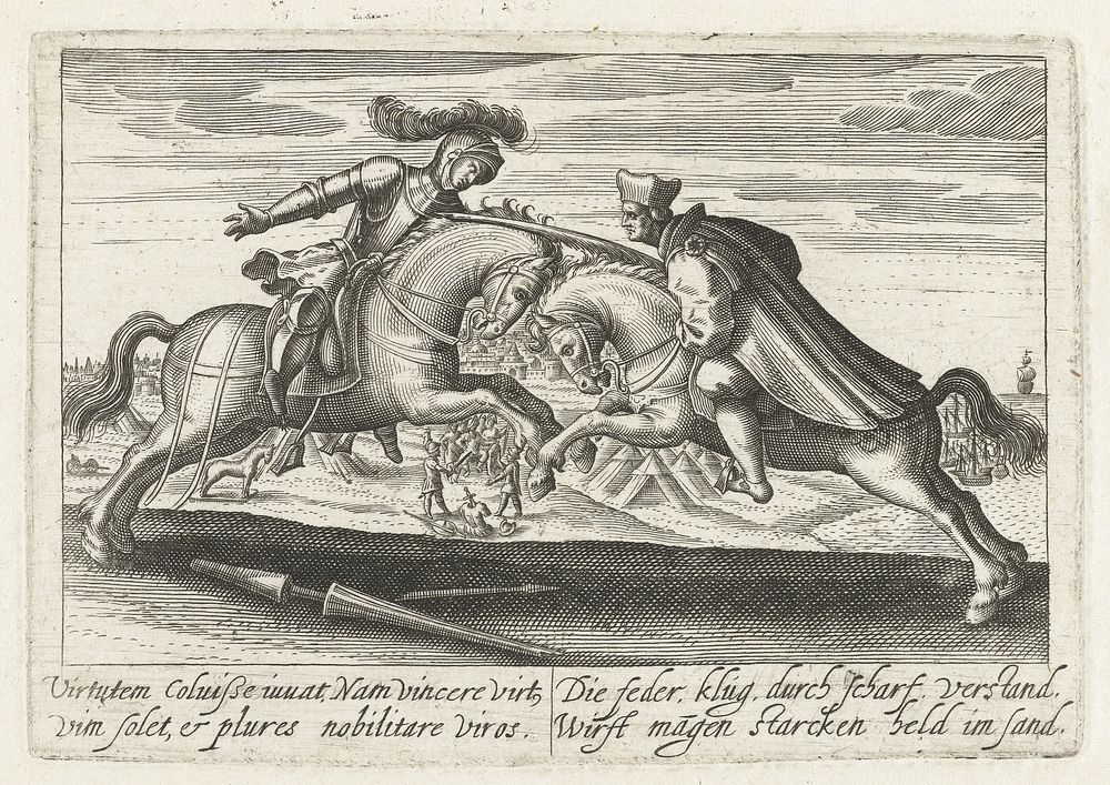 Ruiterduel tussen een soldaat en een edelman (1608) by Jacob van der Heyden