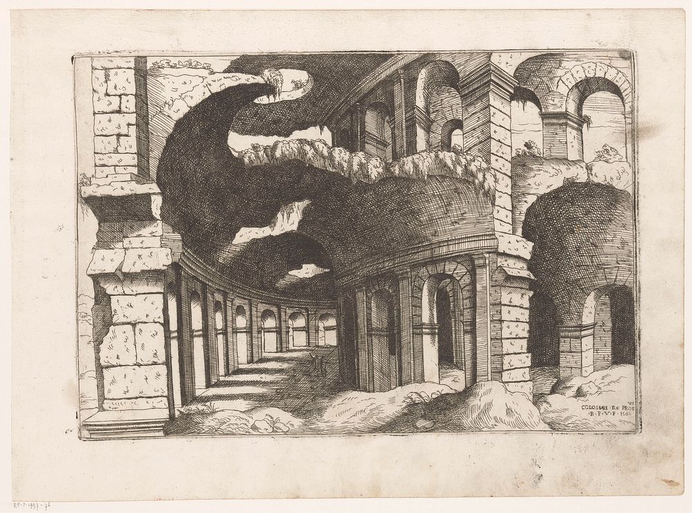 Gezicht in het Colosseum te Rome (1561) by Giovanni Battista Pittoni I and Hieronymus Cock