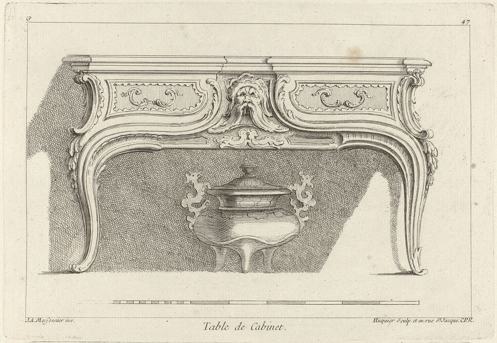 Ontwerp voor een wandtafel met twee lades (1738 - 1749) by Gabriel Huquier, Juste Aurèle Meissonnier, Gabriel Huquier and…