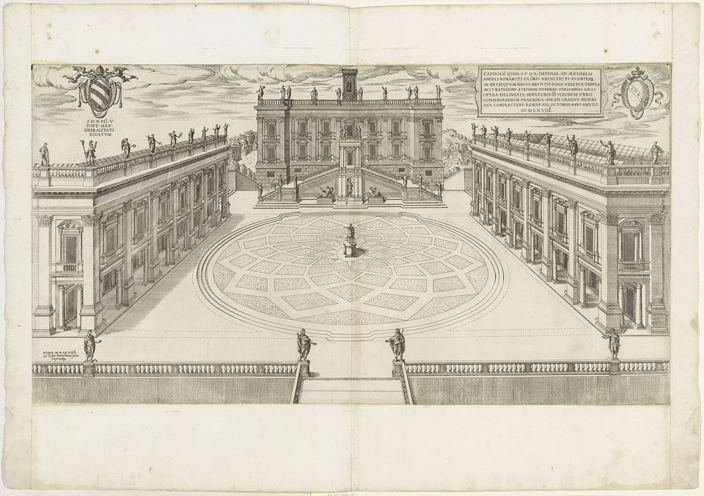 Piazza del Campidoglio (1568) by Etienne Dupérac, Etienne Dupérac, Michelangelo and Bartolommeo Faleti
