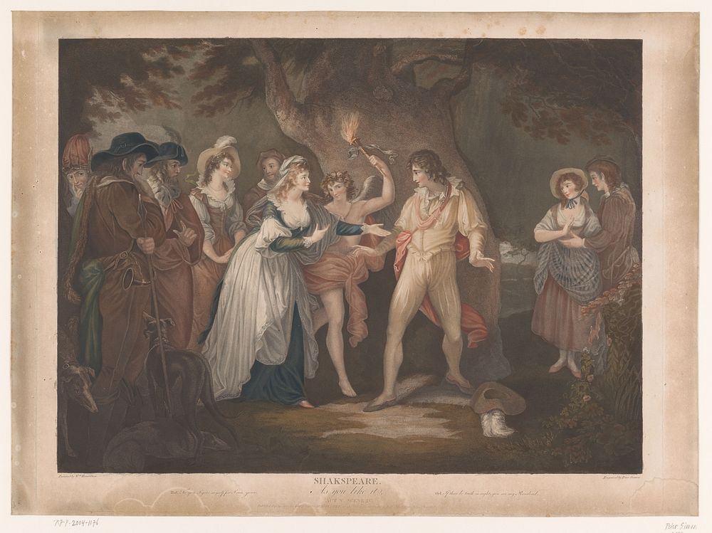 Rosalind verrast Orlando in het bos (1791) by Peter Simon, William Hamilton and John and Josiah Boydell