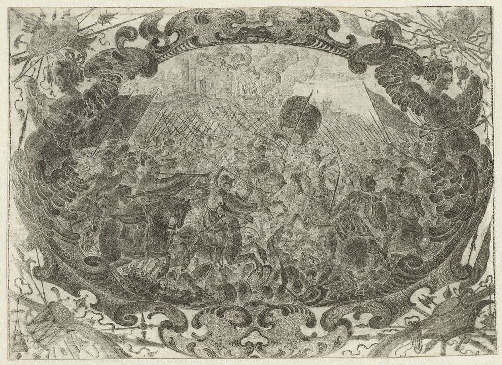 Cartouche met veldslag (c. 1630 - c. 1635) by Daniël Kellerthaler