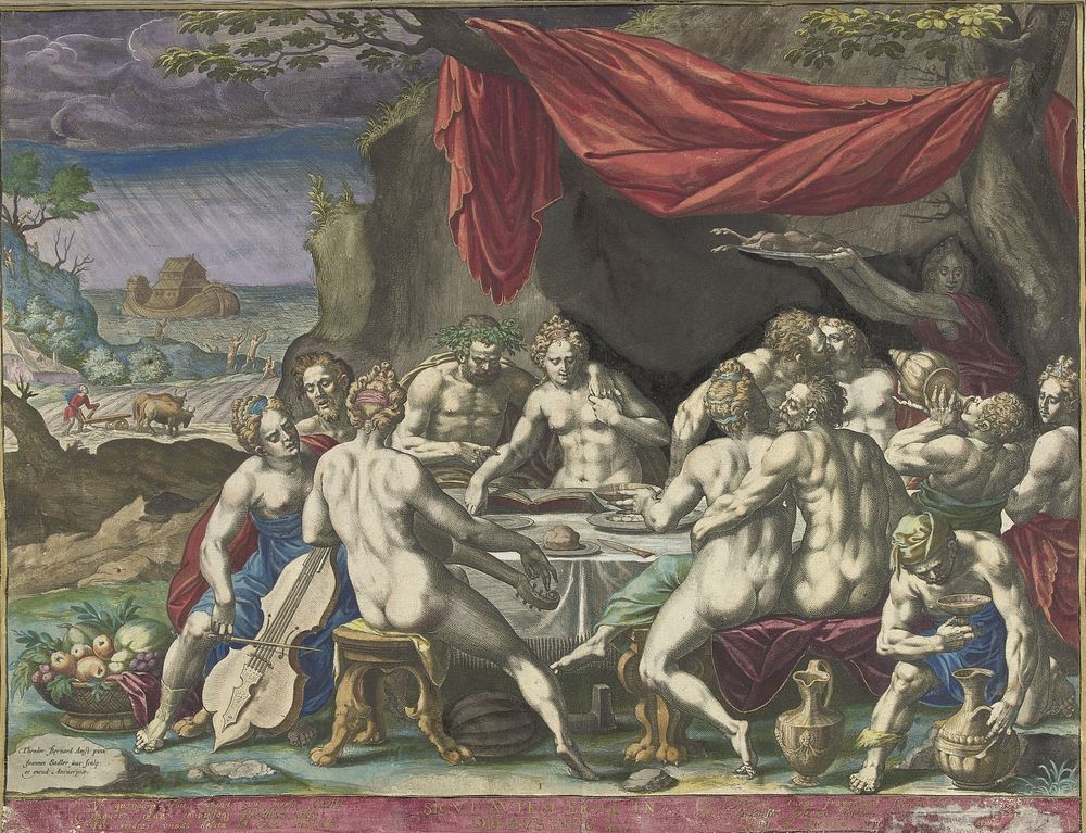 De mensheid voor de zondvloed (1581 - 1585) by Johann Sadeler I, Dirck Barendsz and Johann Sadeler I