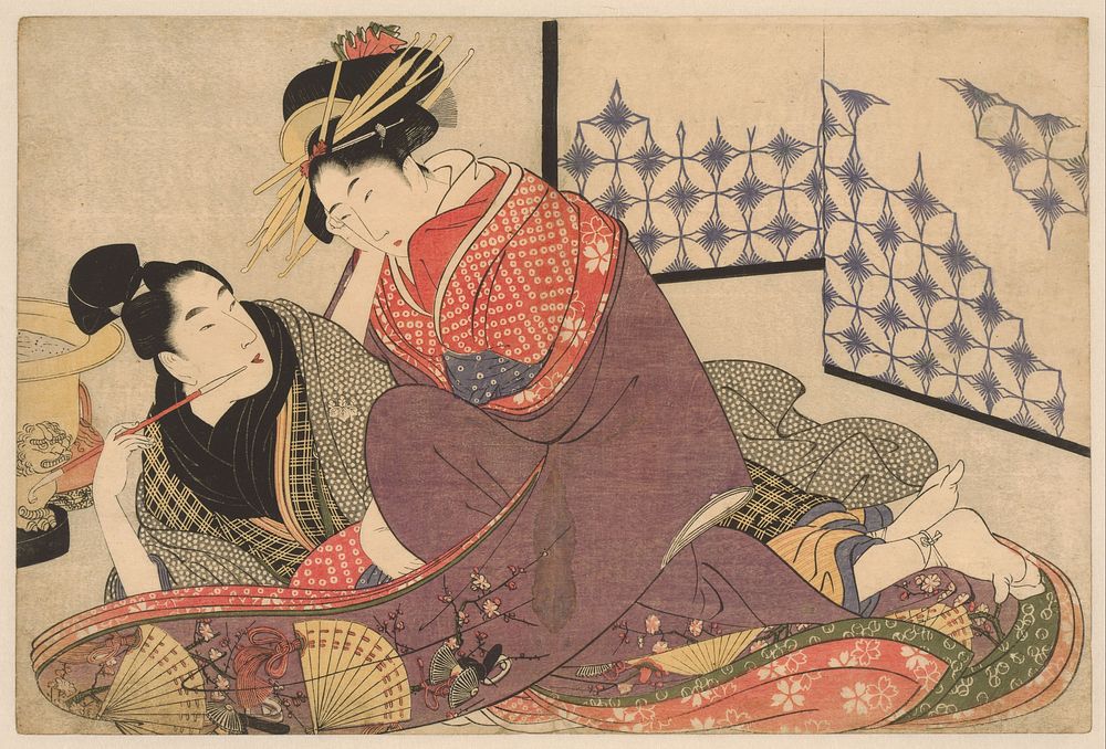 Young Man Smoking with a Courtesan (1799) by Kitagawa Utamaro