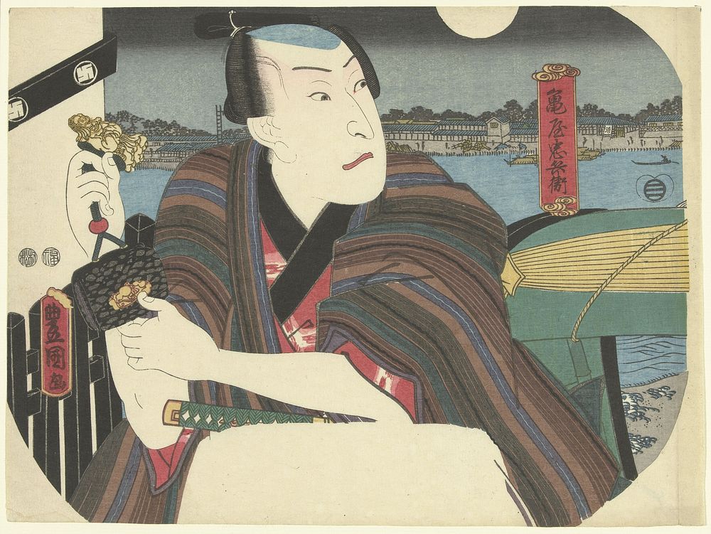Samoerai bij rivier (c. 1850) by Utagawa Kunisada I and Ibaya Senzaburô