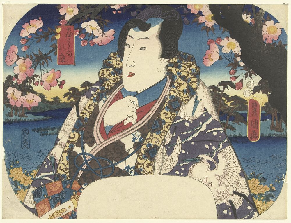 Prins Genji met kersenbloesem (1849 - 1850) by Utagawa Kunisada I