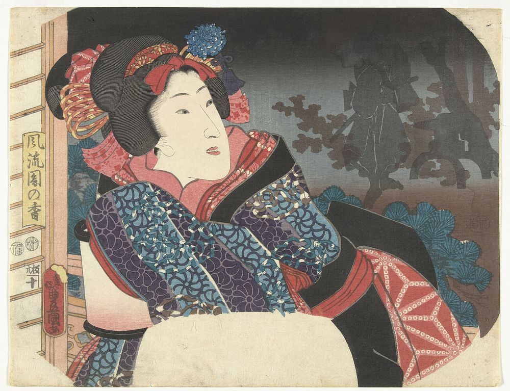 Vrouw bedekt lantaarn met kimono (1852) by Utagawa Kunisada I
