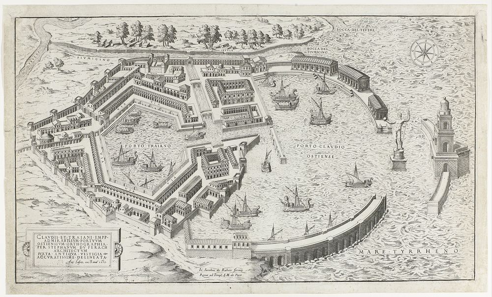 Reconstructie van de antieke haven van Ostia (1637 - 1691) by anonymous, Giulio de Musi, Antonio Lafreri and Giovanni…