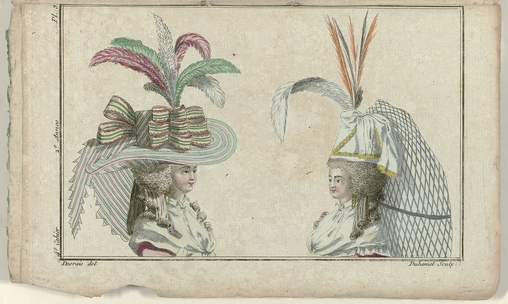 Magasin des Modes Nouvelles Françaises et Anglaises, 20 décembre 1786, 2e Année, 4e cahier, Pl. 3 (1786) by A B Duhamel…
