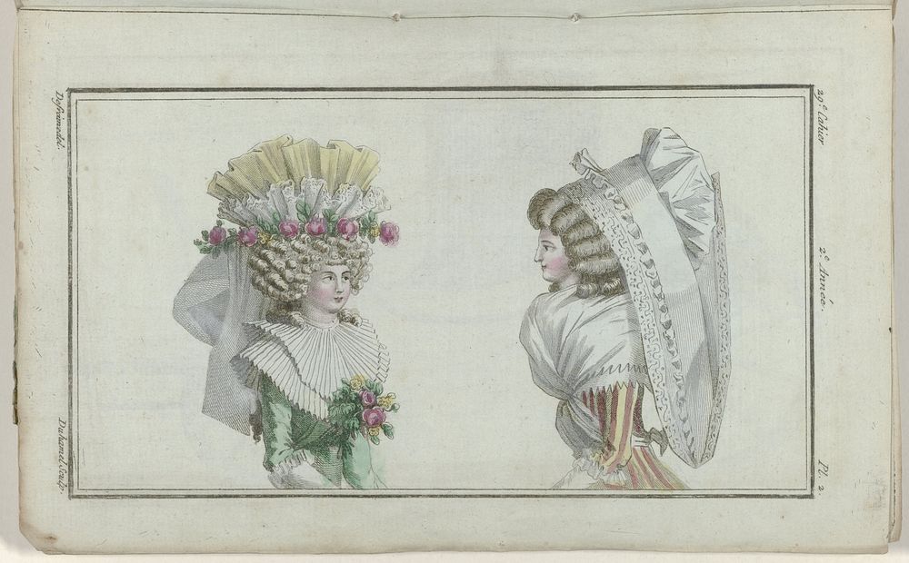 Magasin des Modes Nouvelles Françaises et Anglaises, 30 août 1787, 29e cahier, 2e année, Pl. 2 (1787) by A B Duhamel…