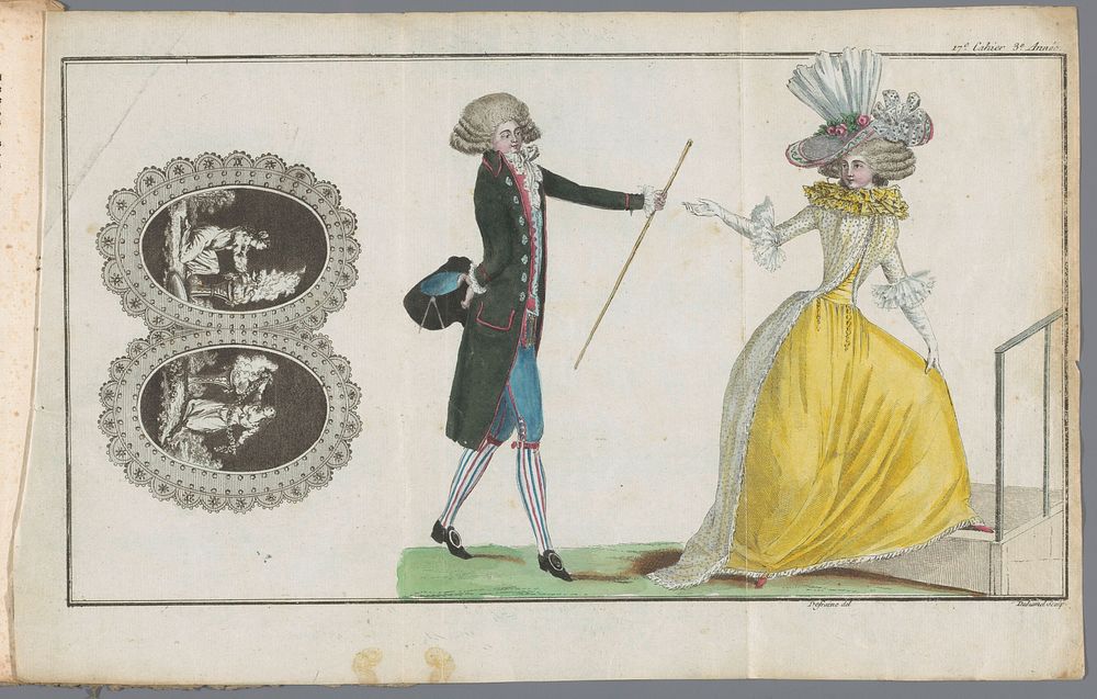 Magasin des Modes Nouvelles Françaises et Anglaises, 30 avril 1788, 3e Année, 17e cahier, Pl. 1, 2 et 3 (1788) by A B…