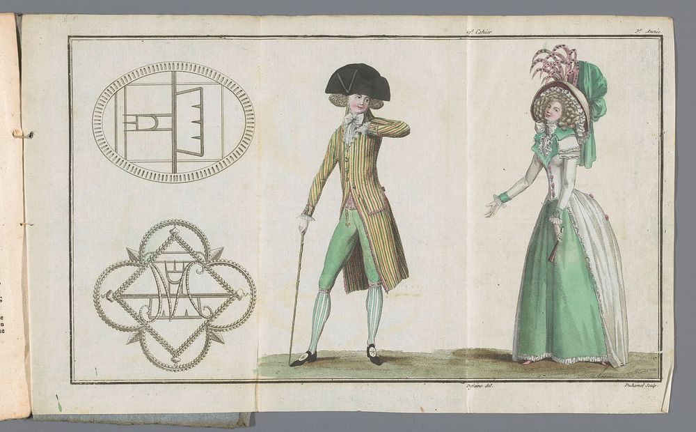 Magasin des Modes Nouvelles Françaises et Anglaises, 20 mai 1788, 3e Année, 19e cahier, Pl. 1, 2 et 3 (1788) by A B Duhamel…