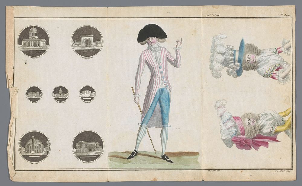 Magasin des Modes Nouvelles Françaises et Anglaises, 10 juin 1788, 3e Année, 21e cahier, Pl. 1, 2 et 3 (1788) by A B…