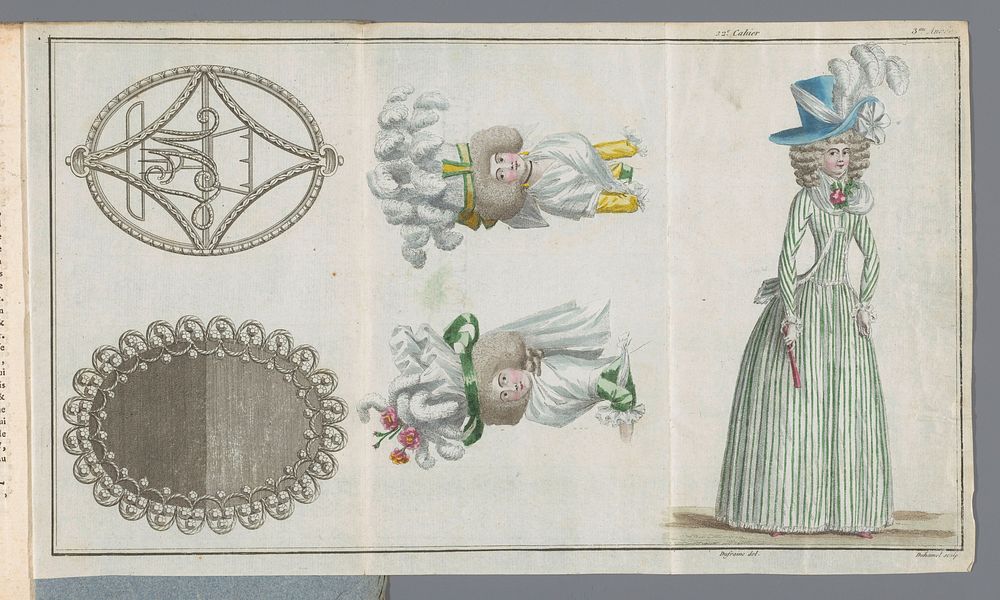 Magasin des Modes Nouvelles Françaises et Anglaises, 20 juin 1788, 3e Année, 22e cahier, Pl. 1, 2 et 3 (1788) by A B…