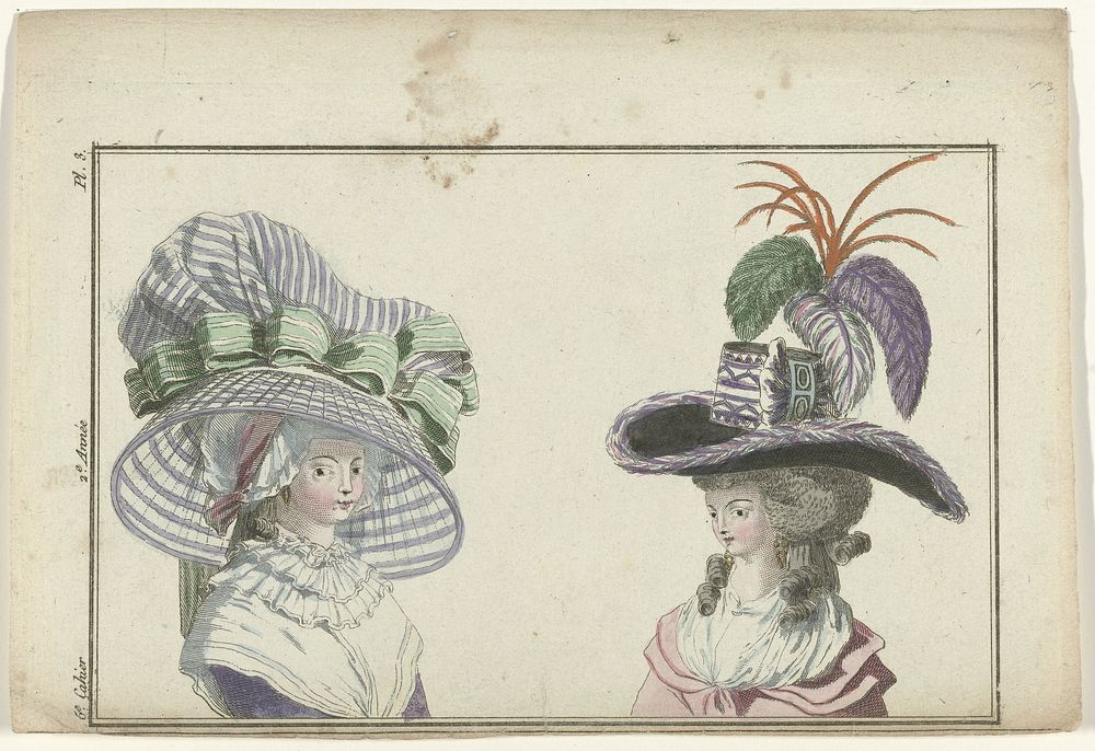 Magasin des Modes Nouvelles Françaises et Anglaises, 10 janvier 1787, 6e cahier, 2e année, Pl. 3 (1787) by A B Duhamel…