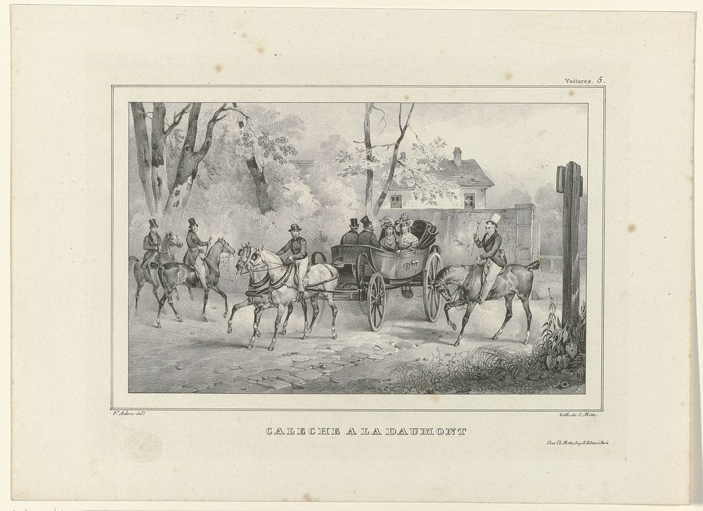 Voitures.5., ca. 1836: Caleche a la Daumont (c. 1836) by Charles Etienne Pierre Motte, Victor Adam, Charles Etienne Pierre…