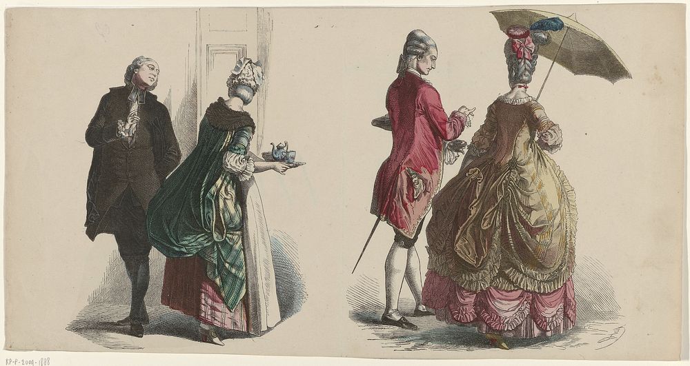 Twee dames en heren in 18de-eeuwse kleding (1751 - 1814) by Jean Michel Moreau and anonymous