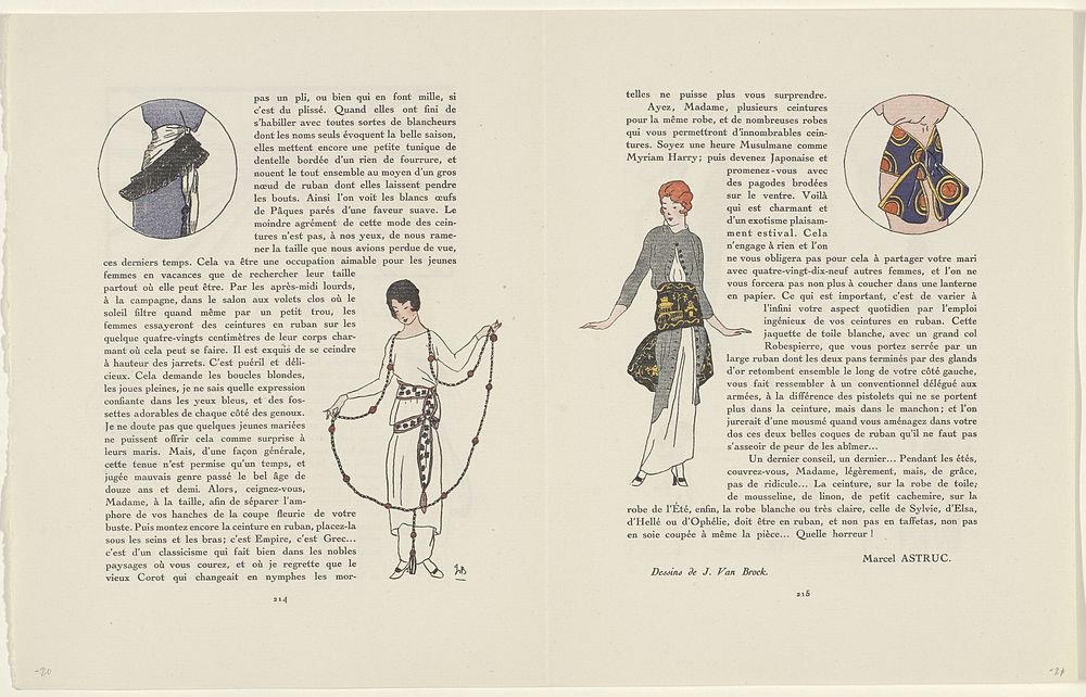 Gazette du Bon Ton, 1914 - No. 6, p. 215: Ceintures en ruban (1914) by Jan van Brock, anonymous, Lucien Vogel, Paul…