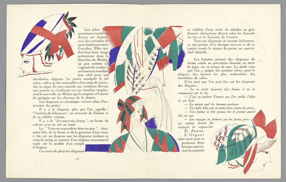 Gazette du Bon Ton, 1920 - No. 7, p.p. 206-207: de la Coiffure des Torquatiennes (1920) by Lucien Vogel, The Field Press…
