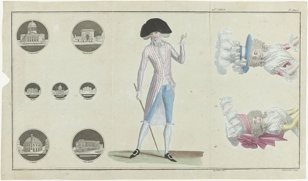 Magasin des Modes Nouvelles Françaises et Anglaises, 10 juin 1788, 3e Année, 21e cahier, Pl. 1, 2 et 3 (1788) by A B…