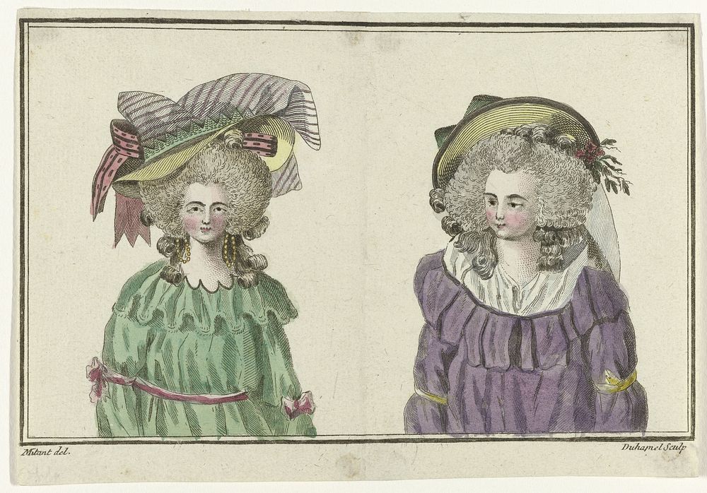 Magasin des Modes Nouvelles Françaises et Anglaises, 20 février 1787, Pl. 3 (1787) by A B Duhamel, Mitan and Buisson