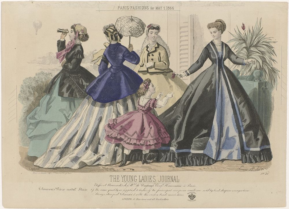 The Young Ladies' Journal, Paris Fashions, 1 May 1866, No. 25 : Etoffes et Nouveautés (...) (1866) by Louis Berlier, Emile…