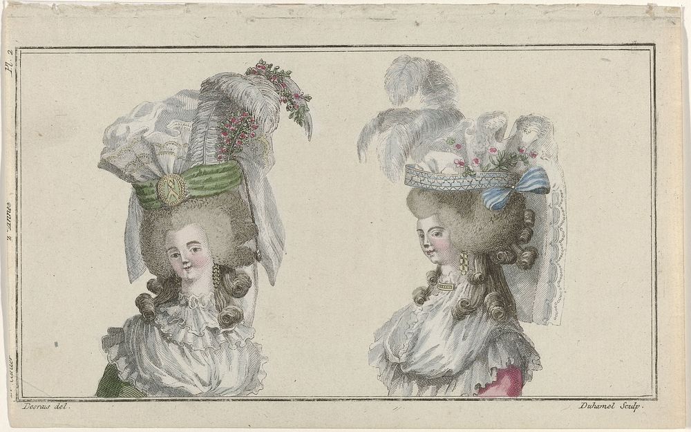 Magasin des Modes Nouvelles Françaises et Anglaises, 20 novembre 1786, 2e Année, 1er cahier, Pl. 2 (1786) by A B Duhamel…