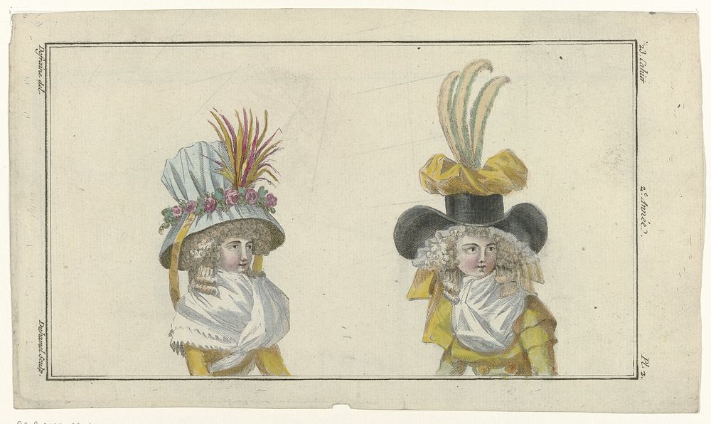 Magasin des Modes Nouvelles Françaises et Anglaises, 30 juin 1787, Pl. 2 (1787) by A B Duhamel, Defraine and Buisson