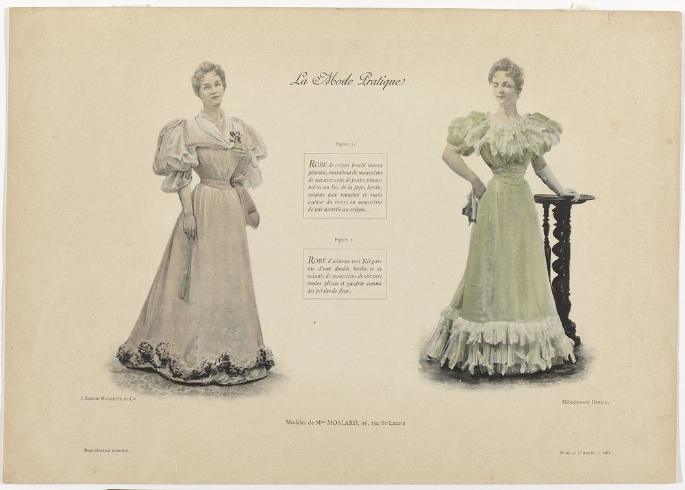 Le Mode Pratique, 1893, No. 50, 2e année : Figure 1. Robe de crépon (...) (1893) by Deniau and Librairie Hachette and Cie
