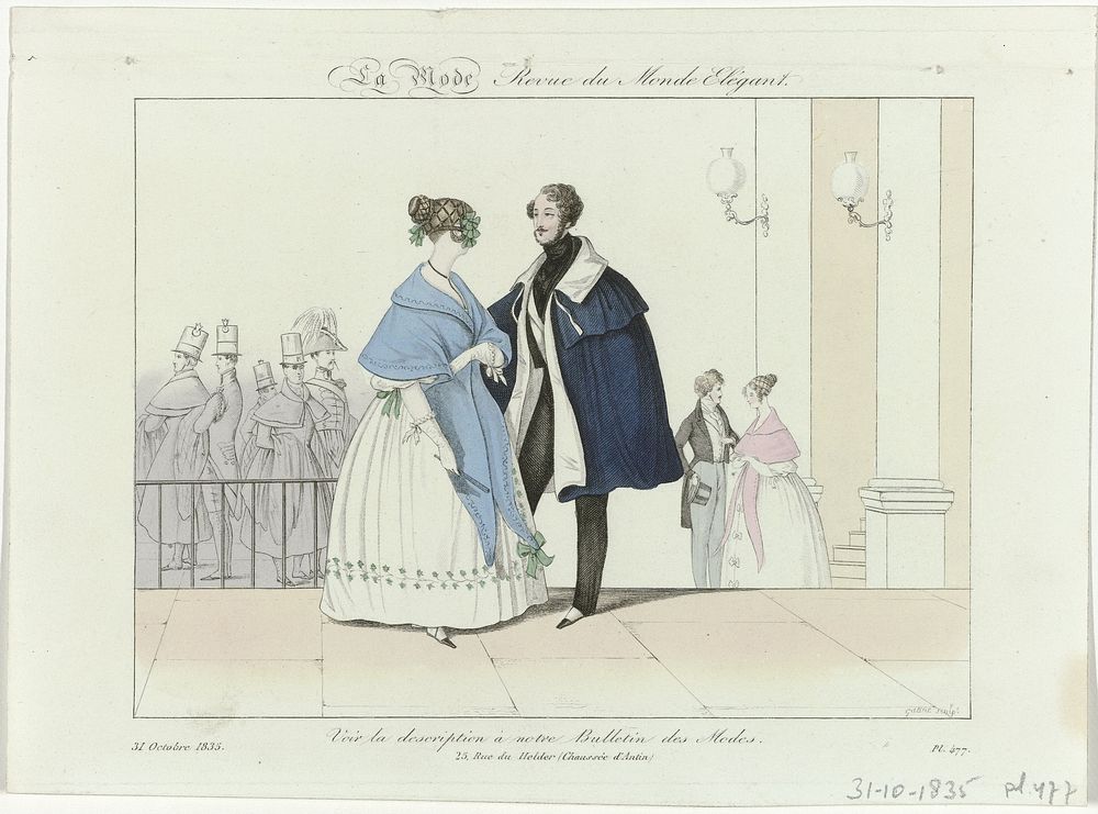 La Mode, 31 octobre 1835, Pl.477 : Revue du Monde Elégant (...) (1835) by Georges Jacques Gatine, Alfred Xavier du Fougerais…