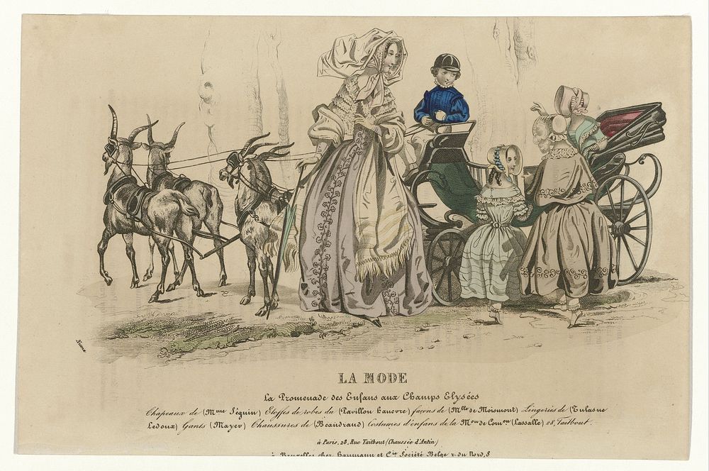 La Mode, 9 avril 1842 : La promenade des Enfans aux Champs Elysées. (1842) by Pierre Numa Bassaget