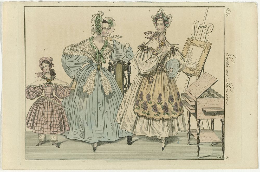 Journal des Dames et des Modes, editie Frankfurt 1835, Costumes Parisiens, (21) (1835) by Monogrammist M Italië 16e eeuw and…