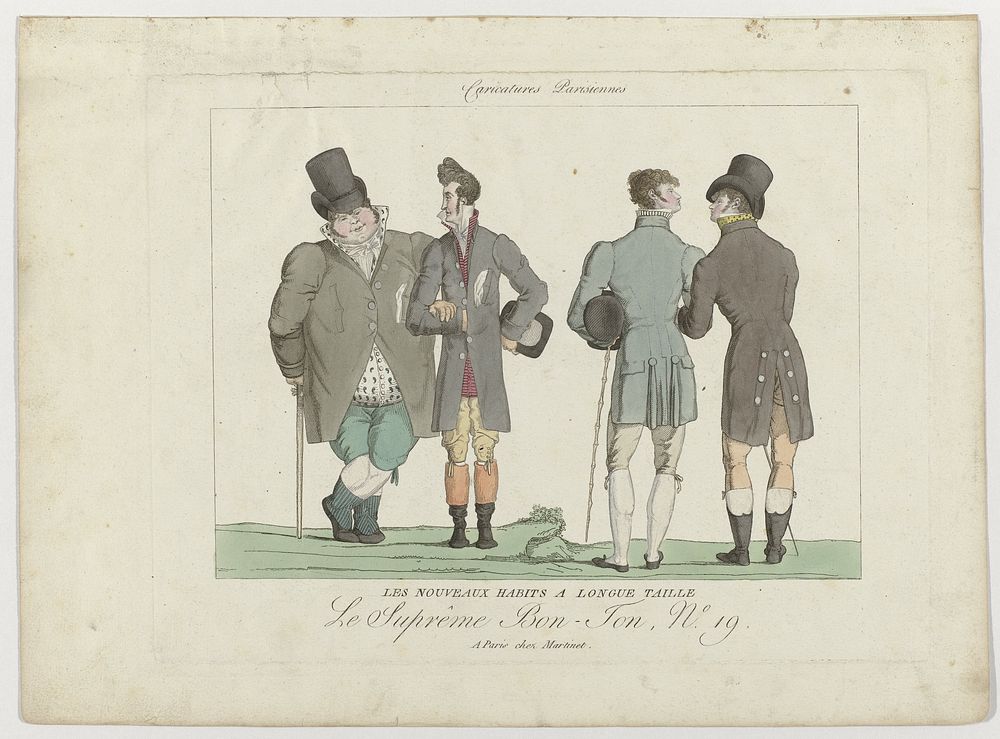 Le Suprême Bon-Ton, Caricatures Parisiennes, 1810-1815, No. 19 : Les nouveaux habits a longue taille (1800 - 1815) by…