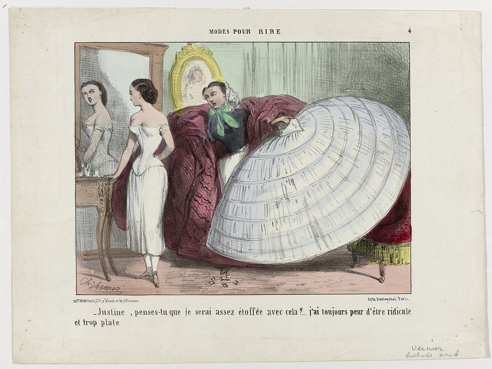 Modes pour rire, 1855-1865, Nr. 4: Justine, penses-tu qu (...) (c. 1855 - c. 1865) by Destouches, Charles Vernier and Aaron…