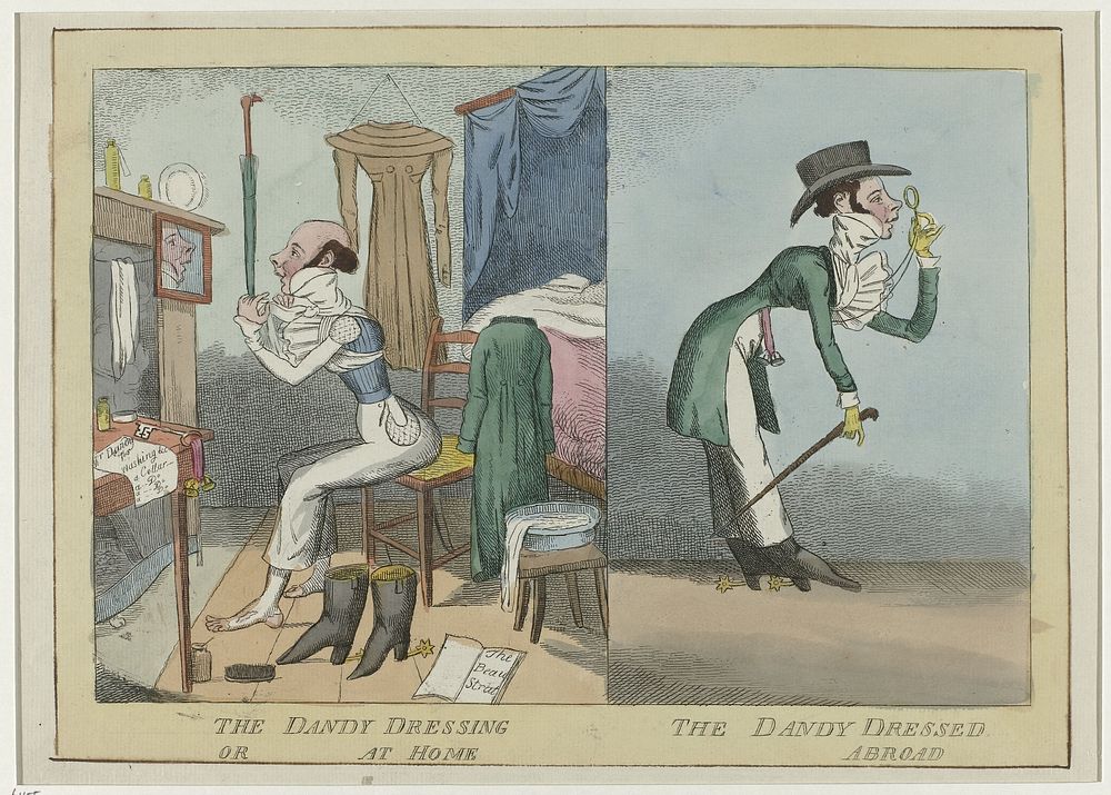 The dandy dressing/dressed or at home/abroad, ca. 1820-1830 (c. 1820 - c. 1830) by anonymous