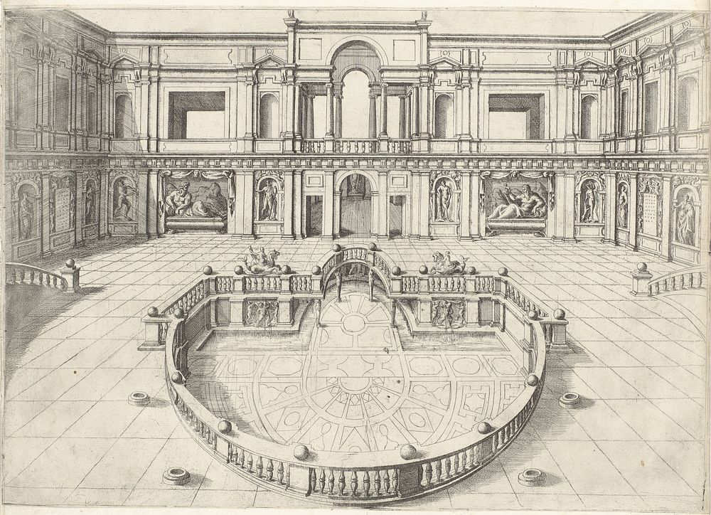 Binnenhof van de Villa Giulia te Rome (1560 - 1590) by anonymous, Bartolomeo Ammanati and Antonio Lafreri