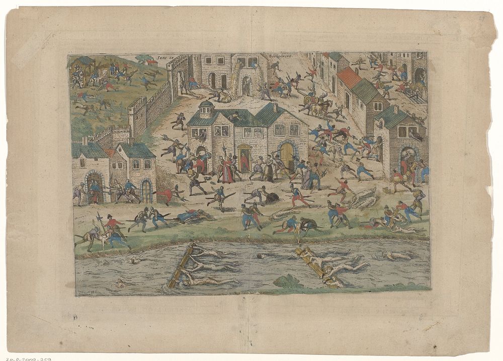 Moord op de protestanten te Sens, 1562 (1565 - 1573) by Frans Hogenberg