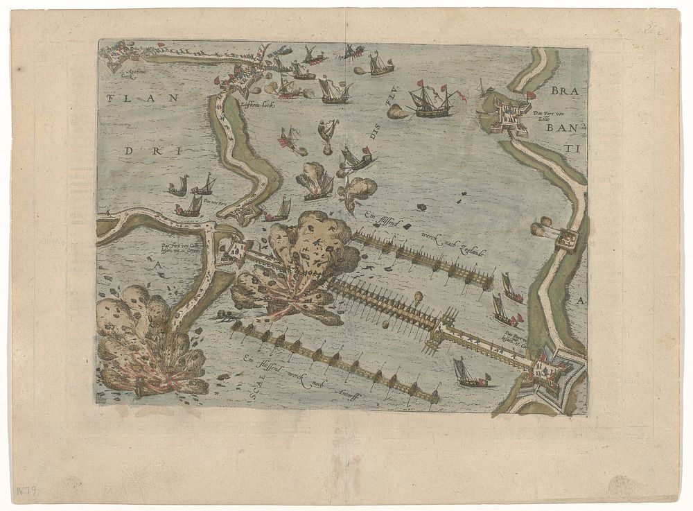 Schipbrug van Parma over de Schelde opgeblazen, 1585 (1588) by Frans Hogenberg