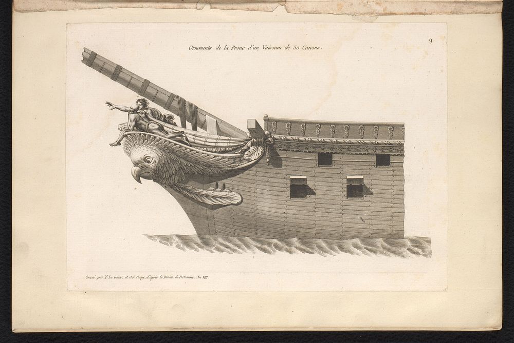 Voorsteven en boegbeeld van een zeilschip met 50 kanonnen (1799 - 1800) by Joseph Coiny, Yves Marie Le Gouaz and Pierre…