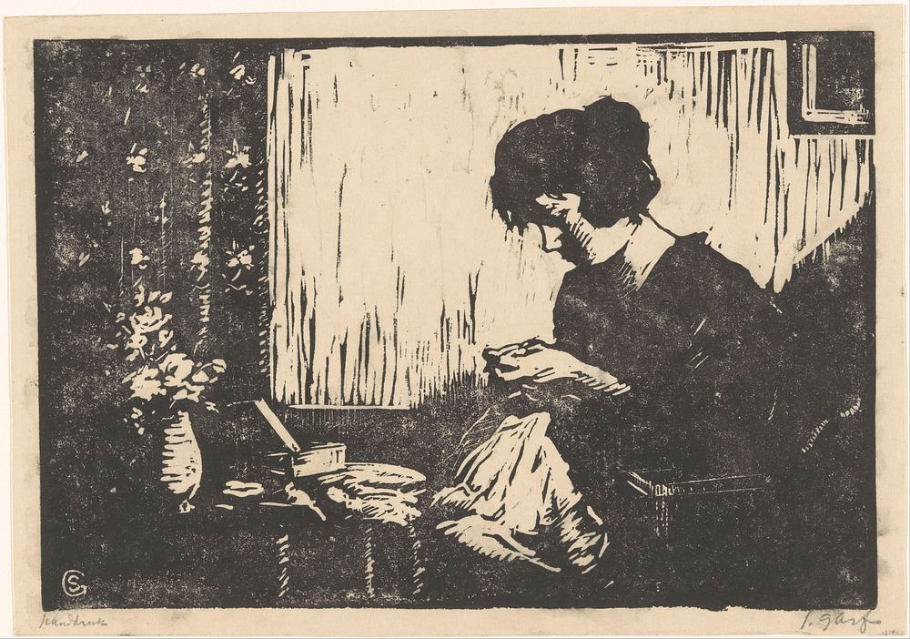 Naaiende vrouw (1889 - 1943) by Salomon Garf and Salomon Garf