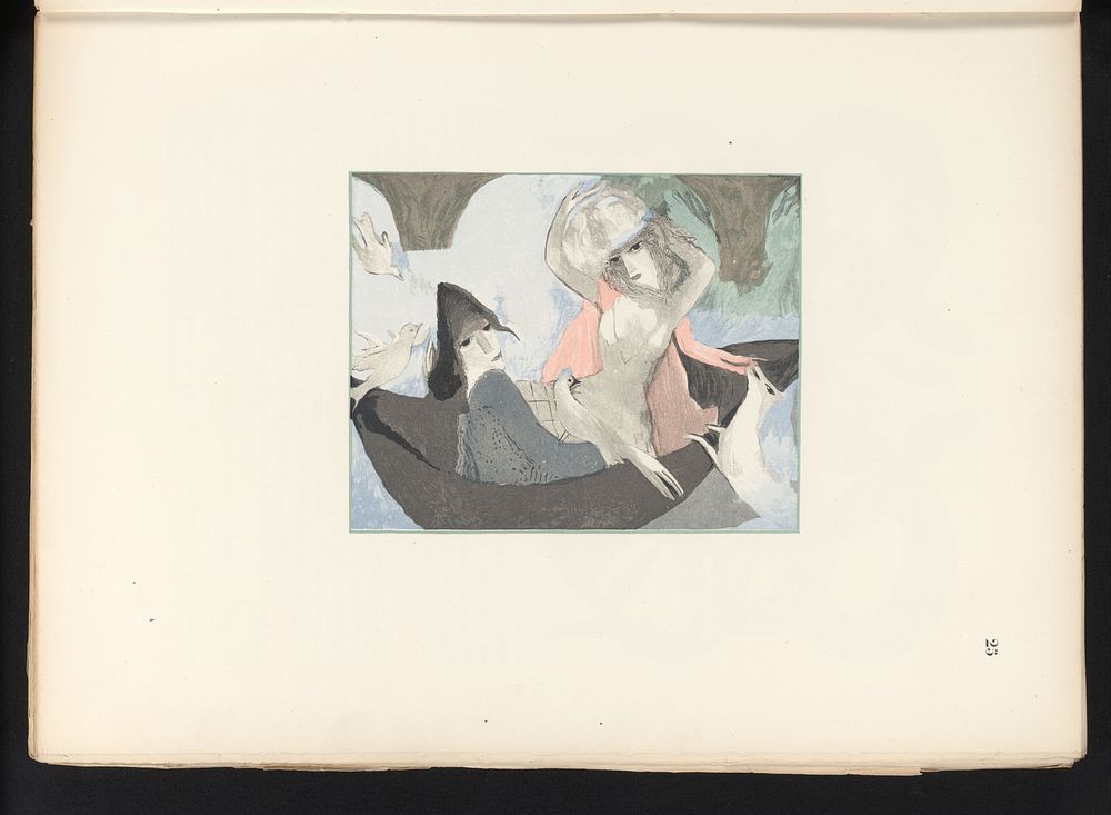 Twee vrouwenfiguren met vogels en een hond (1921) by Jules Germain, Marie Laurencin, Coulouma and Éditions de la nouvelle…